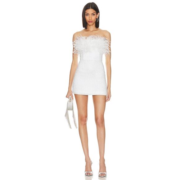 Retrofete Torin Sequin Feather Mini Dress Strapless Party Bridal Vegas NYE S - Picture 3 of 10